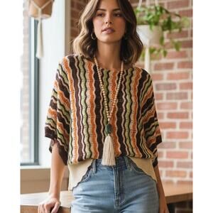 Vintage Y2K Gabriel New York crochet chevron 70's style blouse